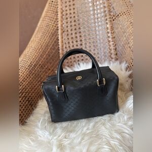 Gucci Vintage Boston Bag – Black Monogram Canvas w/ Gold Hardware